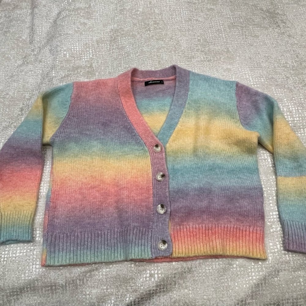 Pastel Rainbow V-Neck Cardigan Sweater - Olivaceous